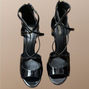 Michael Kors Chantelle Patent Black Sandals Size 8